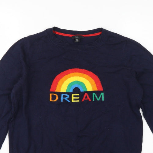 M&Co Women’s Blue UK 12 Rainbow Dream Crew Neck Knit Pullover Jumper
