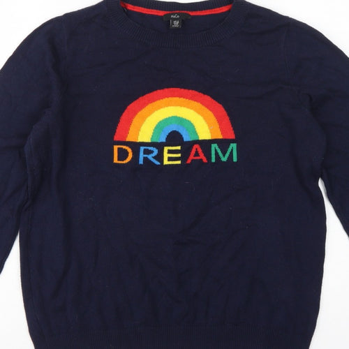 M&Co Women’s Blue UK 12 Rainbow Dream Crew Neck Knit Pullover Jumper