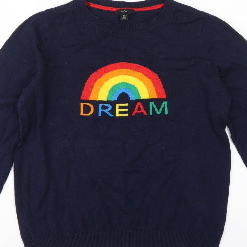 M&Co Women’s Blue UK 12 Rainbow Dream Crew Neck Knit Pullover Jumper
