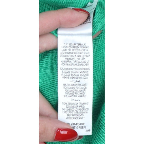 Marks & Spencer Women Green M Striped Knit Short Sleeve Polo Top