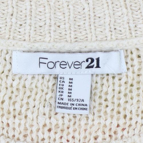 Forever 21 Women Beige M Geometric Open Knit Crew Neck Jumper