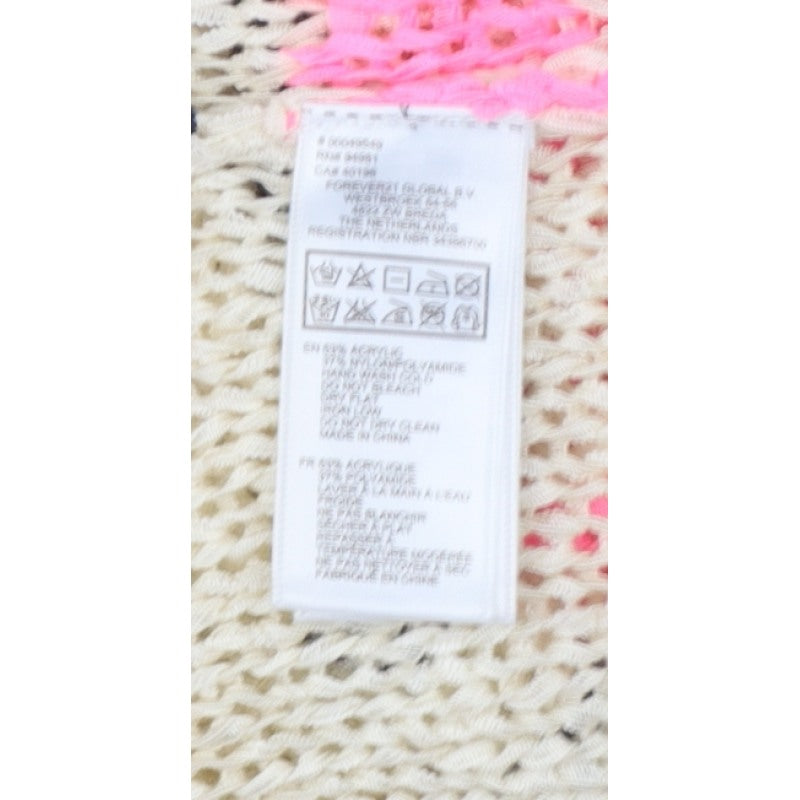 Forever 21 Women Beige M Geometric Open Knit Crew Neck Jumper