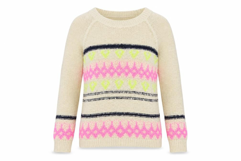 Forever 21 Women Beige M Geometric Open Knit Crew Neck Jumper
