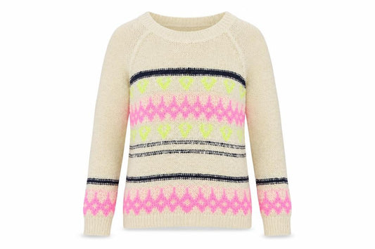 Forever 21 Women Beige M Geometric Open Knit Crew Neck Jumper