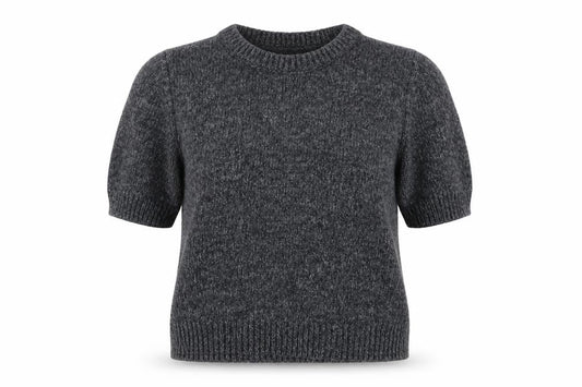 Zara Women Grey Wool Blend S Short Sleeve Crew Neck Knit Jumper