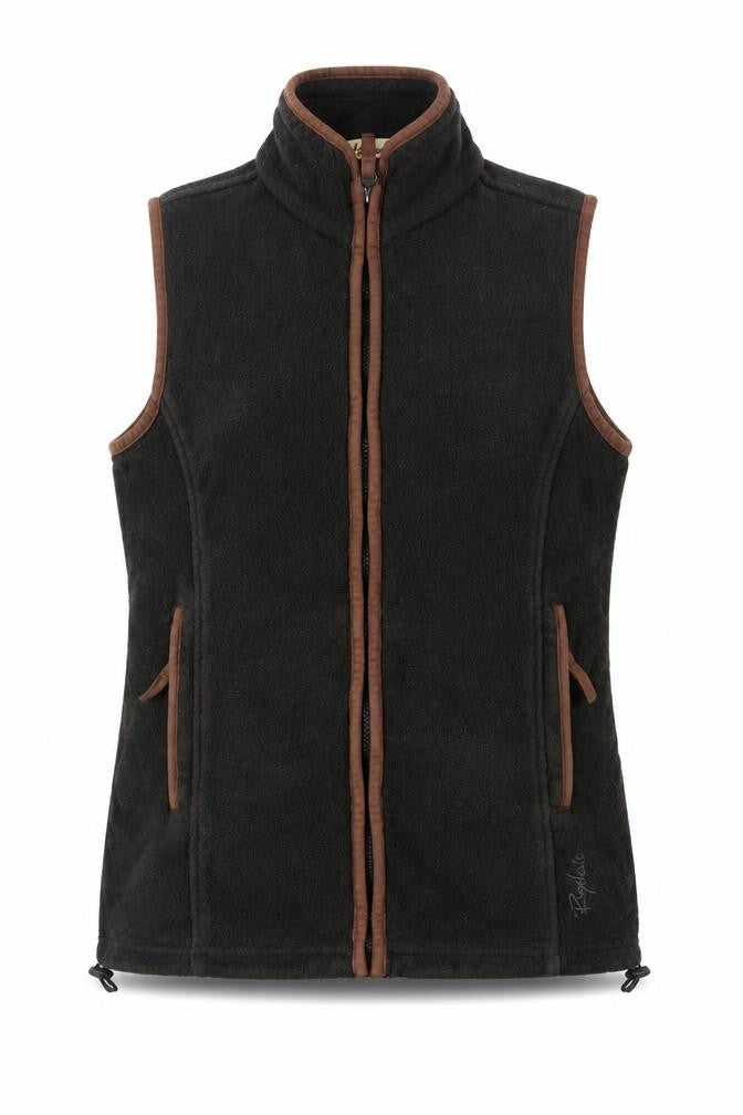 Rydale Women's Black Brown Fleece Full Zip Waistcoat UK 10 Outdoor