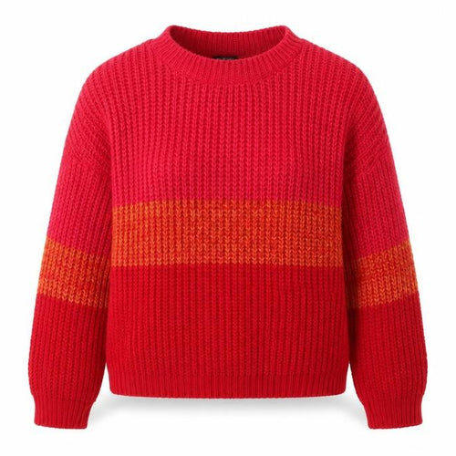 Boohoo Women Red Orange Stripe Chunky Knit Crew Neck Jumper M