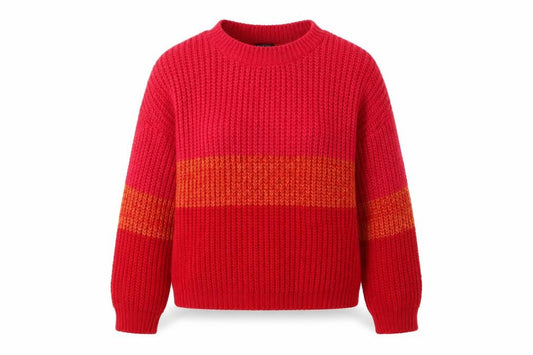Boohoo Women Red Orange Stripe Chunky Knit Crew Neck Jumper M