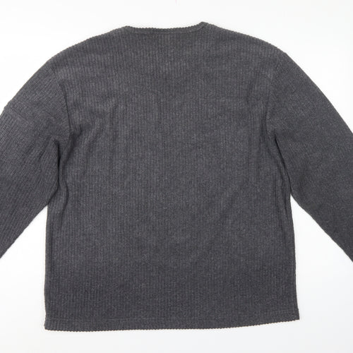 Red Herring Men’s Grey L V-Neck Ribbed Knit Pullover Jumper
