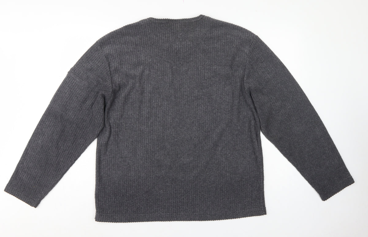Red Herring Men’s Grey L V-Neck Ribbed Knit Pullover Jumper