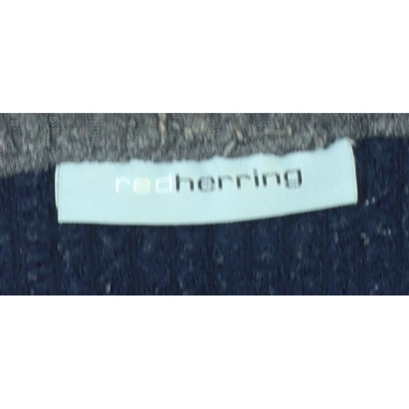 Red Herring Men’s Grey L V-Neck Ribbed Knit Pullover Jumper