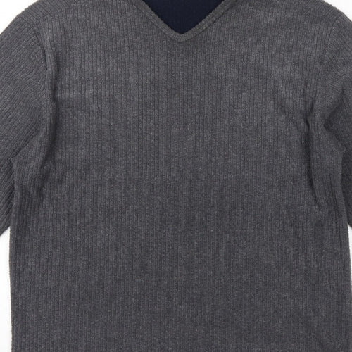 Red Herring Men’s Grey L V-Neck Ribbed Knit Pullover Jumper