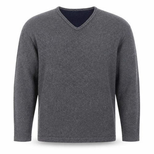Red Herring Men’s Grey L V-Neck Ribbed Knit Pullover Jumper
