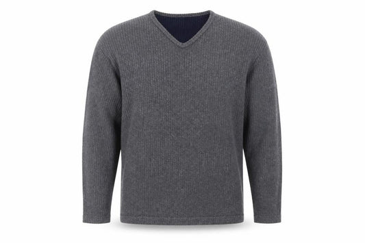 Red Herring Men’s Grey L V-Neck Ribbed Knit Pullover Jumper