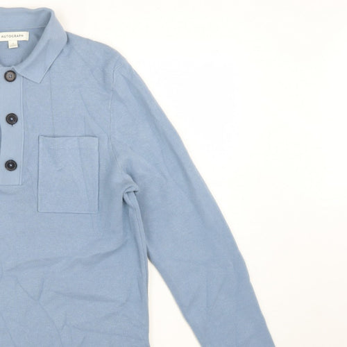 Autograph Men’s Blue M Henley Collared Knit Jumper Pocket