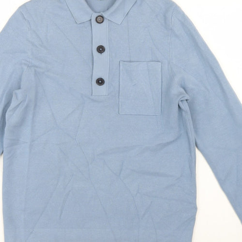 Autograph Men’s Blue M Henley Collared Knit Jumper Pocket