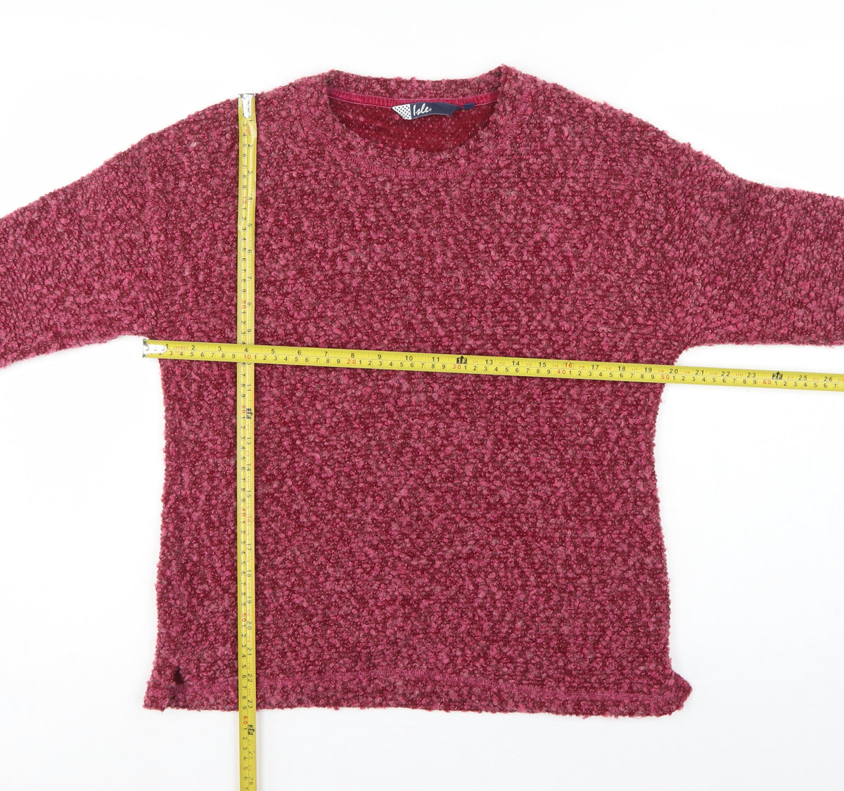 Isle Women’s Pink Bouclé Knit Jumper Size S 10-12 Round Neck