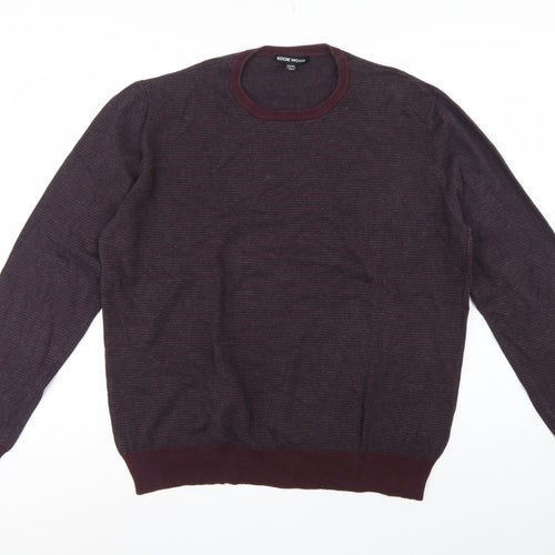 Eddie Wood Men’s Red 3XL Striped Crew Neck Cotton Jumper
