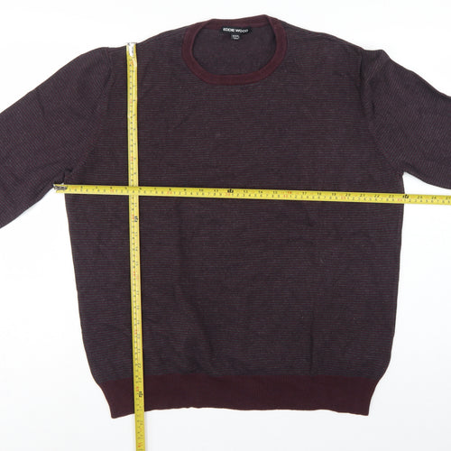 Eddie Wood Men’s Red 3XL Striped Crew Neck Cotton Jumper