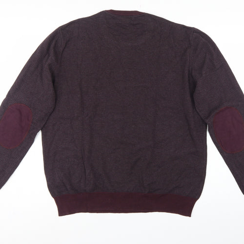 Eddie Wood Men’s Red 3XL Striped Crew Neck Cotton Jumper