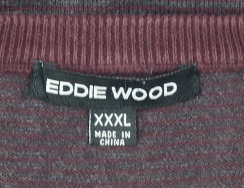 Eddie Wood Men’s Red 3XL Striped Crew Neck Cotton Jumper