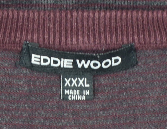 Eddie Wood Men’s Red 3XL Striped Crew Neck Cotton Jumper