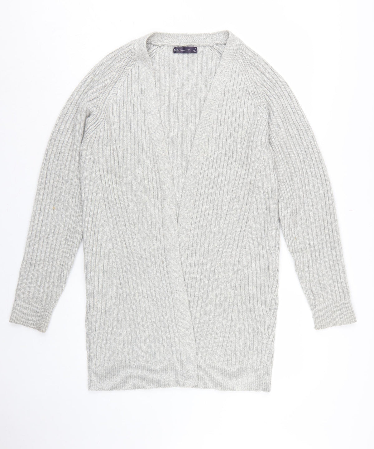 Marks and Spencer Women Grey M Cable Knit Open Cardigan