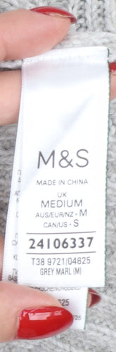 Marks and Spencer Women Grey M Cable Knit Open Cardigan