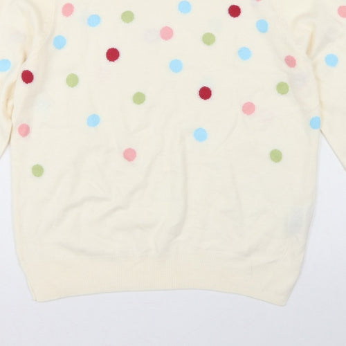 Marks and Spencer Women Ivory Polka Dot Crew Neck Jumper UK 12