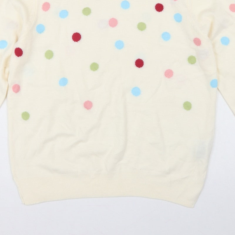 Marks and Spencer Women Ivory Polka Dot Crew Neck Jumper UK 12