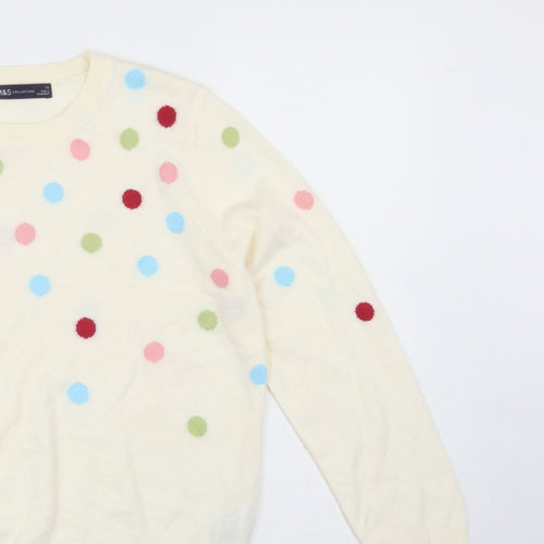 Marks and Spencer Women Ivory Polka Dot Crew Neck Jumper UK 12