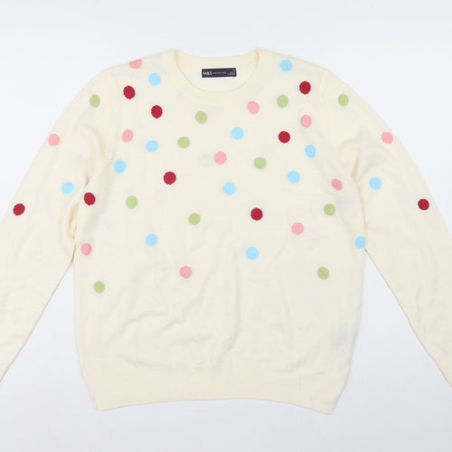 Marks and Spencer Women Ivory Polka Dot Crew Neck Jumper UK 12