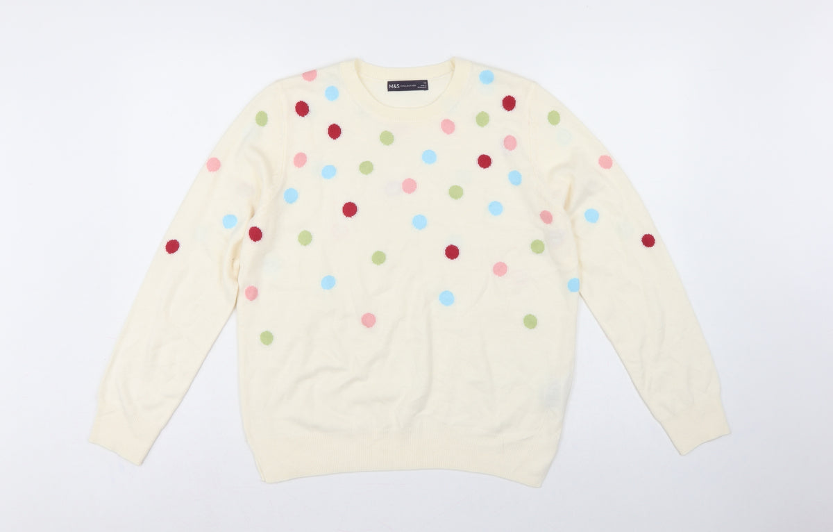 Marks and Spencer Women Ivory Polka Dot Crew Neck Jumper UK 12