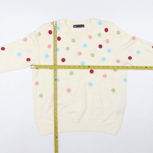 Marks and Spencer Women Ivory Polka Dot Crew Neck Jumper UK 12