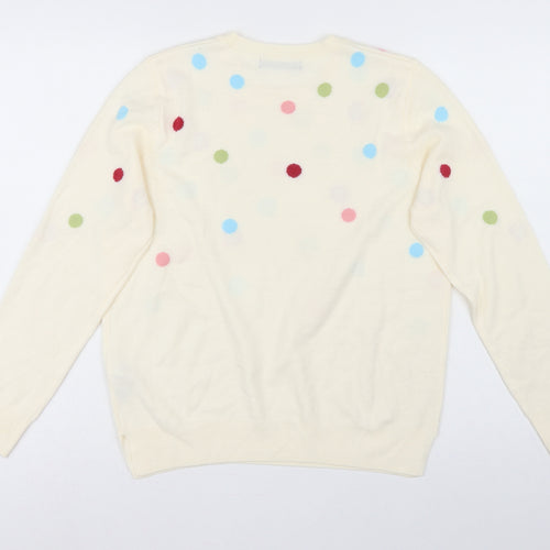 Marks and Spencer Women Ivory Polka Dot Crew Neck Jumper UK 12