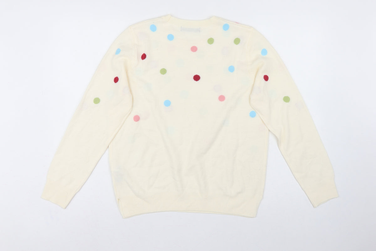 Marks and Spencer Women Ivory Polka Dot Crew Neck Jumper UK 12