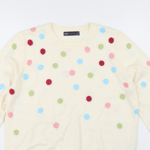 Marks and Spencer Women Ivory Polka Dot Crew Neck Jumper UK 12
