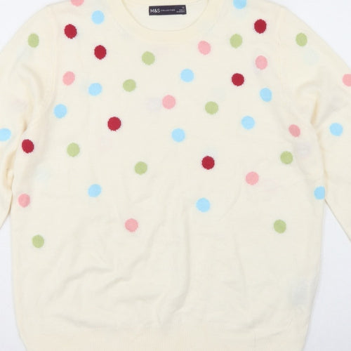 Marks and Spencer Women Ivory Polka Dot Crew Neck Jumper UK 12