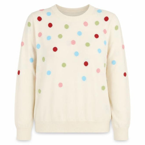Marks and Spencer Women Ivory Polka Dot Crew Neck Jumper UK 12