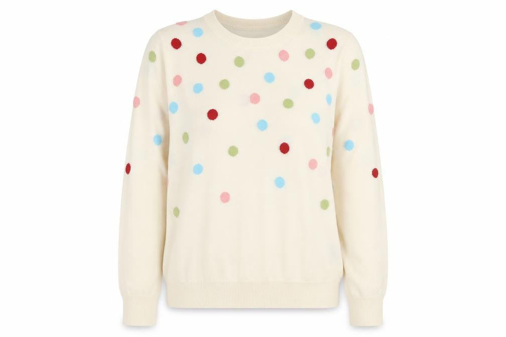 Marks and Spencer Women Ivory Polka Dot Crew Neck Jumper UK 12