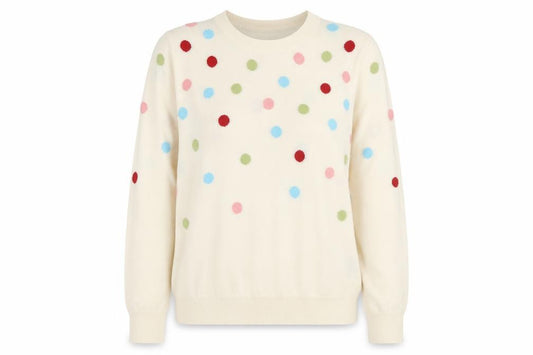 Marks and Spencer Women Ivory Polka Dot Crew Neck Jumper UK 12