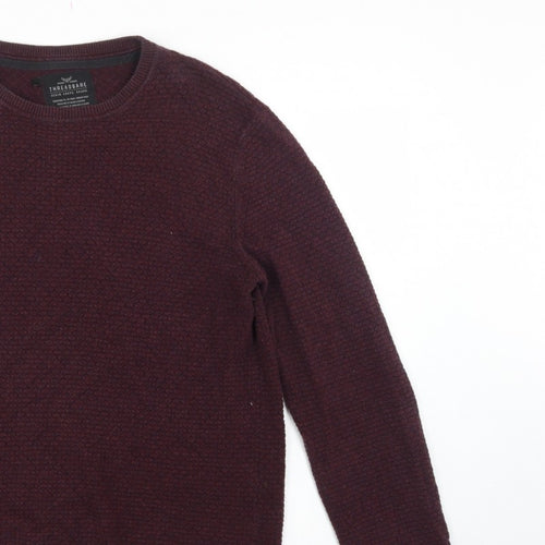 Threadbare Men’s Brown M Textured Knit Crew Neck Pullover Jumper