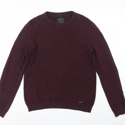 Threadbare Men’s Brown M Textured Knit Crew Neck Pullover Jumper