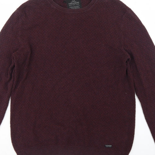 Threadbare Men’s Brown M Textured Knit Crew Neck Pullover Jumper