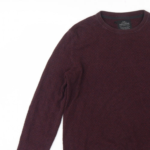 Threadbare Men’s Brown M Textured Knit Crew Neck Pullover Jumper