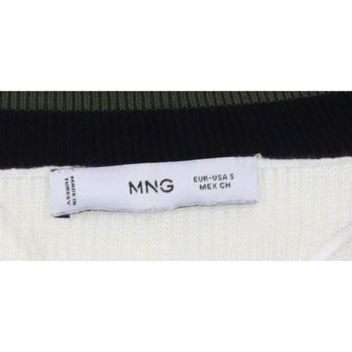 MNG Women’s Ivory S V-Neck Striped Trim Knit Pullover Jumper