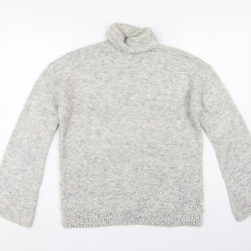 Next Women’s Grey Pearl Beaded Roll Neck Jumper Size 10 Knit