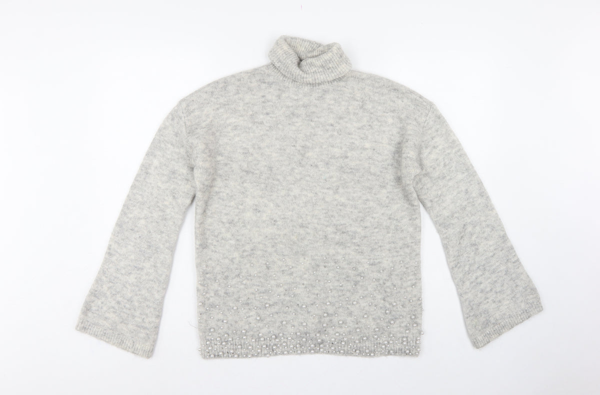 Next Women’s Grey Pearl Beaded Roll Neck Jumper Size 10 Knit