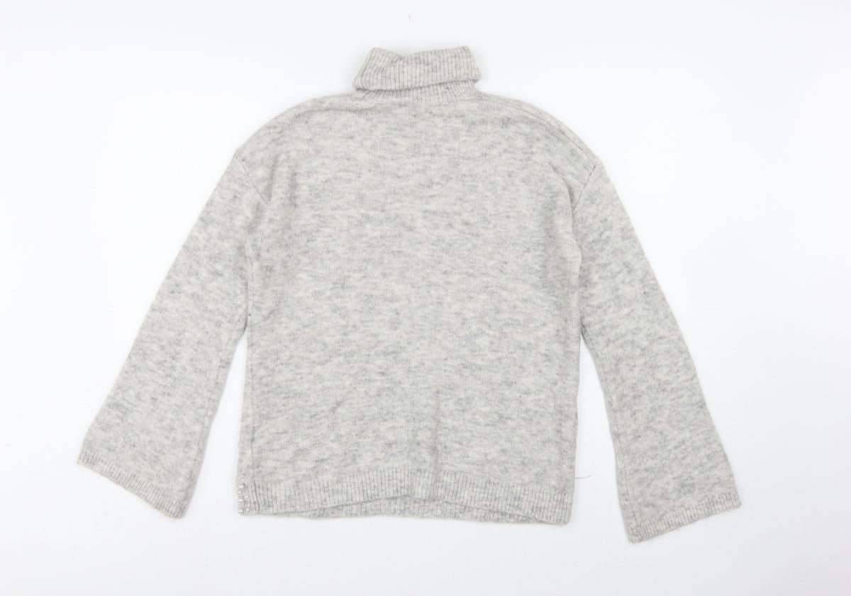 Next Women’s Grey Pearl Beaded Roll Neck Jumper Size 10 Knit