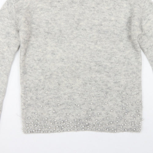 Next Women’s Grey Pearl Beaded Roll Neck Jumper Size 10 Knit